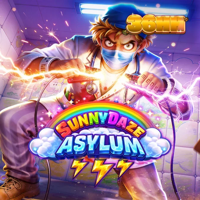 Interface do jogo de slot Sunnydaze Asylum com elementos visuais temáticos